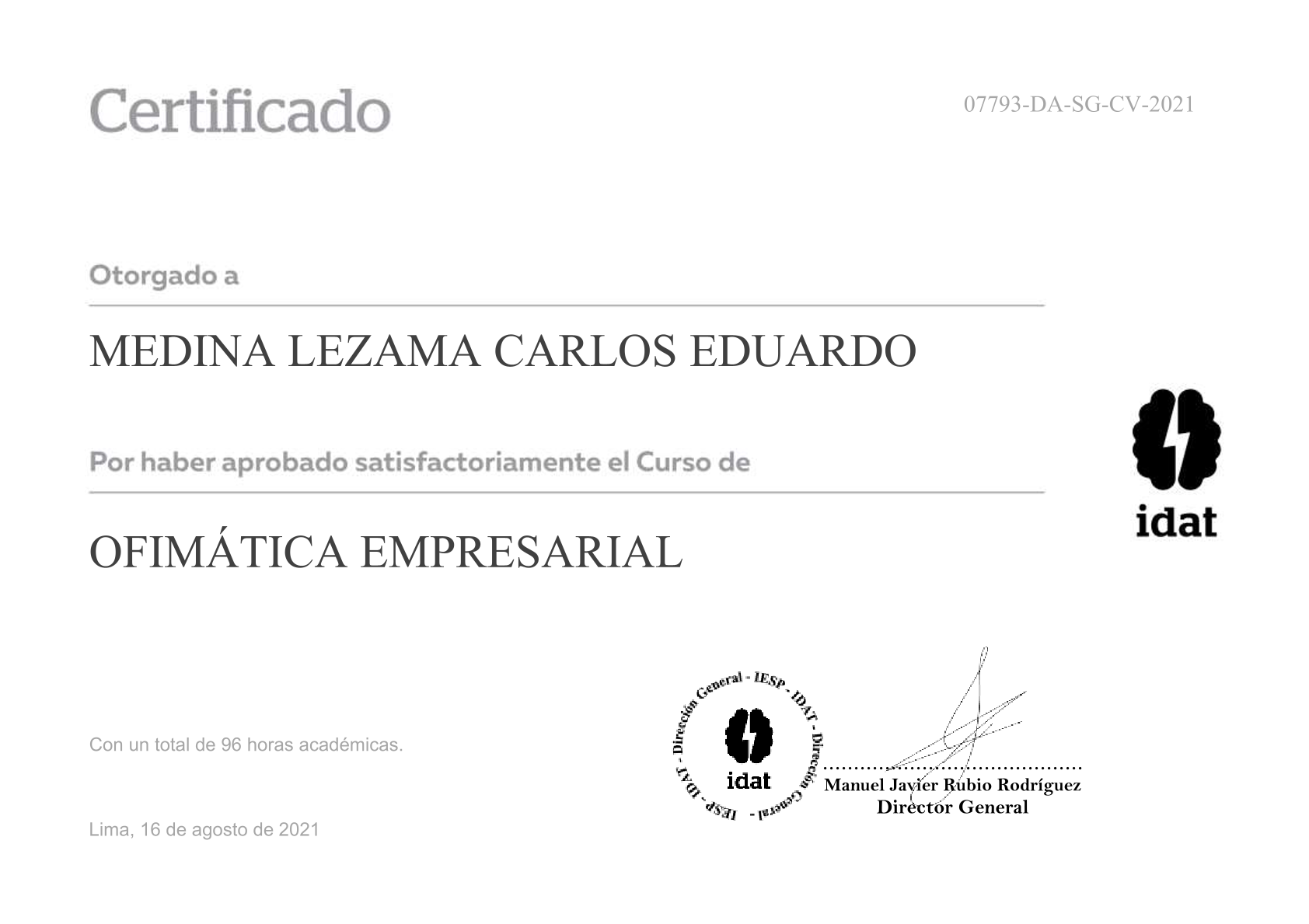 Ofimática Empresarial - IDAT - Carlos Eduardo Medina Lezama